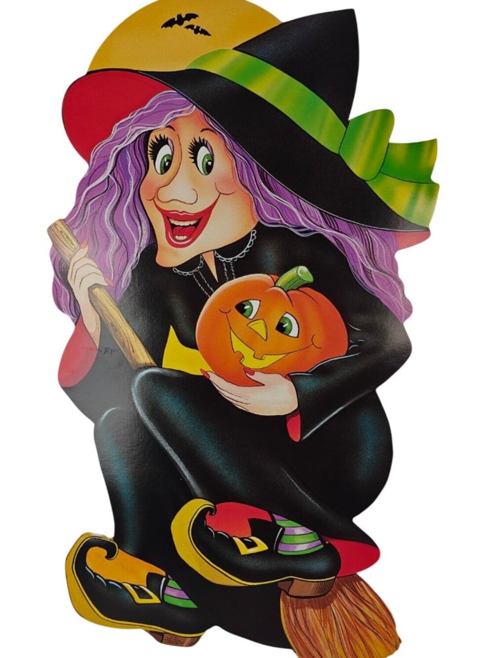 Vintage Halloween Witch Cardboard Wall Sign Poster Double-Sided Party Time 23"